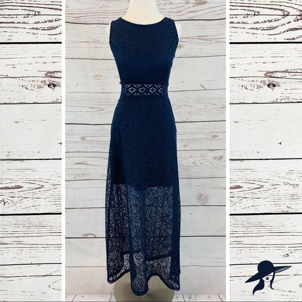 Rue21 navy lace dress long sheer lace